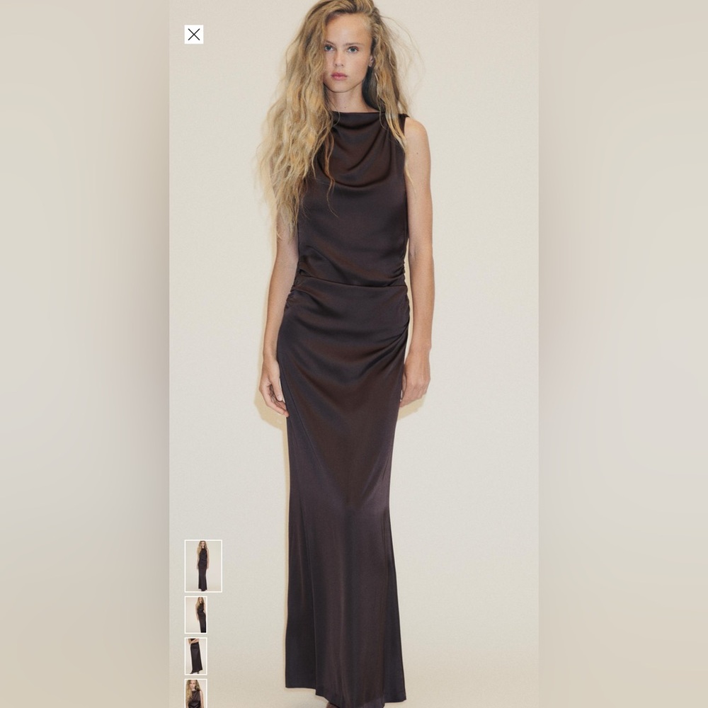 Zara Satin Chocolate Maxi Dress
